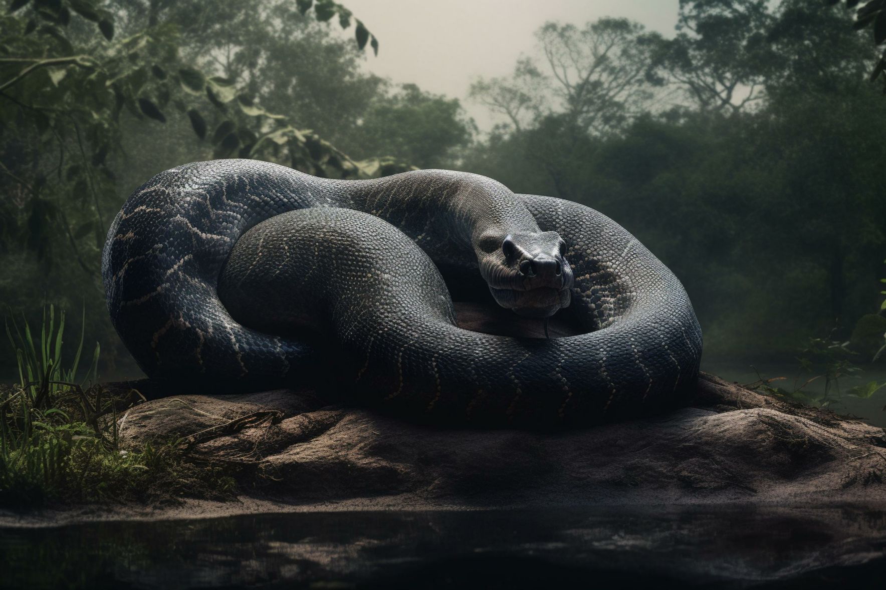 Geïsoleerde beeld van Titanoboa, die grootste slang ooit, is 48 voet lank