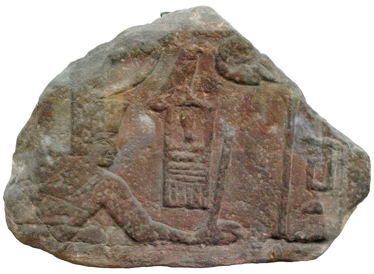 Relief fragment of Sanakht in the pose of smiting an enemy. Originally from the Sinai, now EA 691 on display at the British Museum.