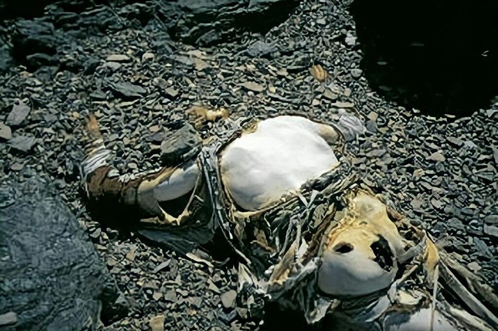 George Mallory, as he was found by the 1999 Mallory and Irvine Research Expedition.