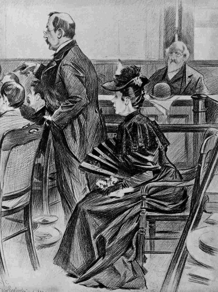 Lizzie Borden durante el juicio, por Benjamin West Clinedinst