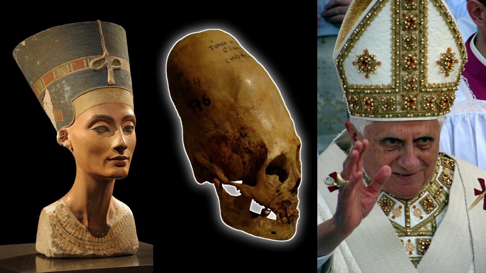 Queen Nefertiti, awọn timole elongated ati miter Pope