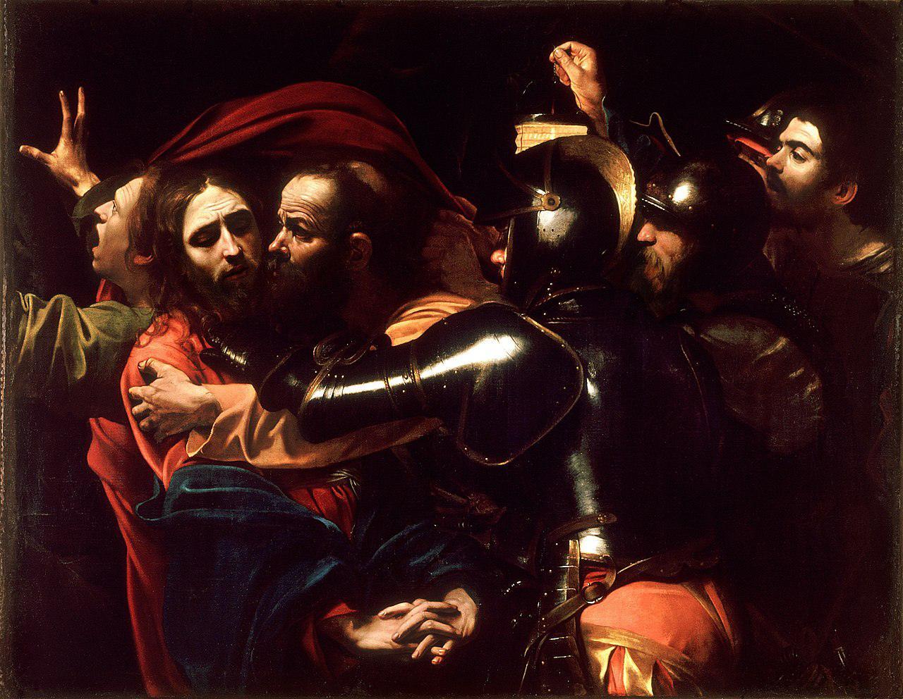 Judas betraying Jesus with a kiss