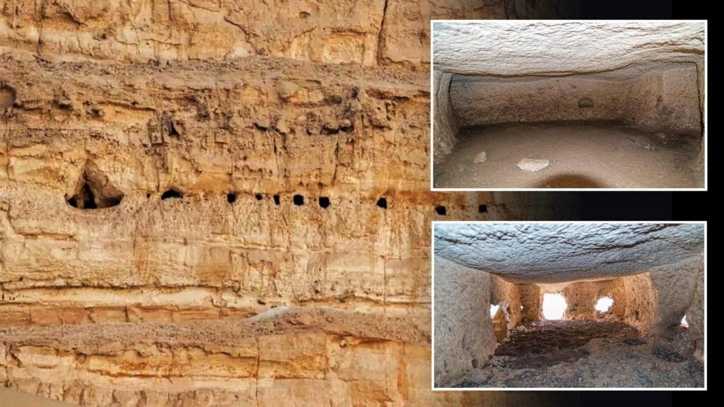 kamre skabt i klippen blev fundet på en klippe i Abydos, Egypten