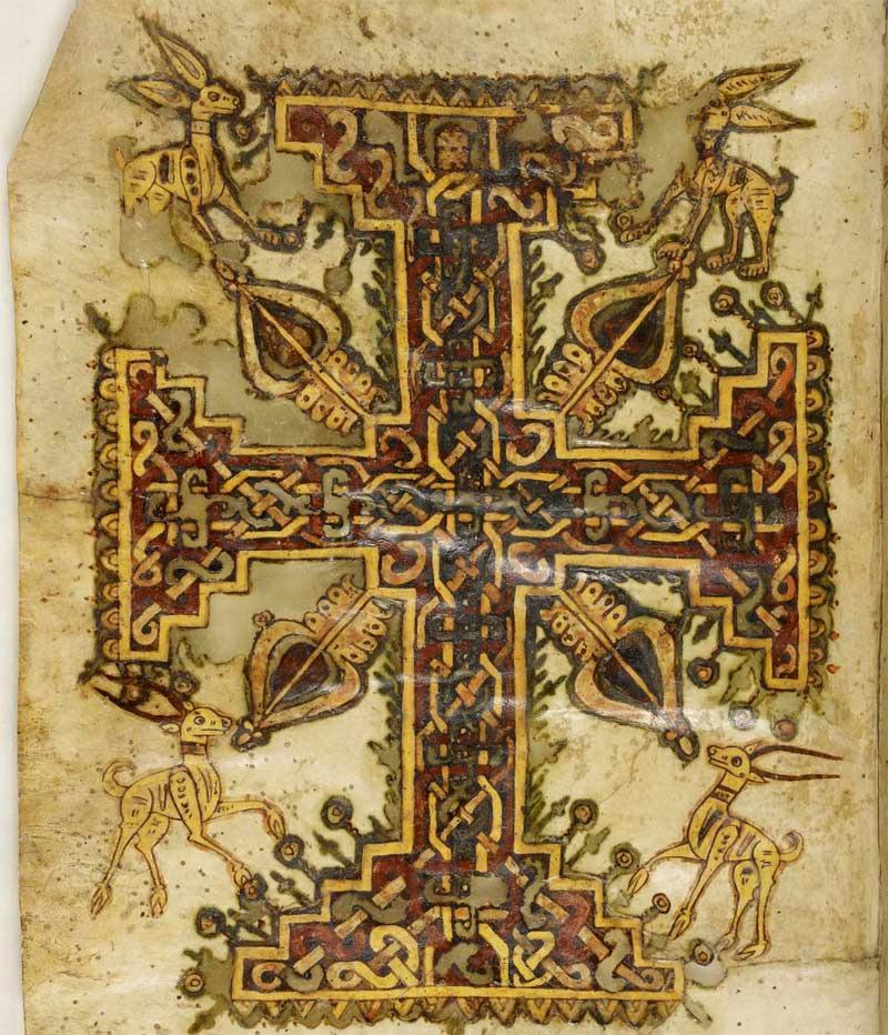 A researcher has deciphered a 1,200-year-old Coptic text that tells part of the Passion (the Easter story) with apocryphal plot twists, some of which have never been seen before. Here, a cross decoration from the text, of which there are two copies, the best preserved in the Morgan Library and Museum in New York City. (Image credit: Image courtesy The Pierpont Morgan Library)