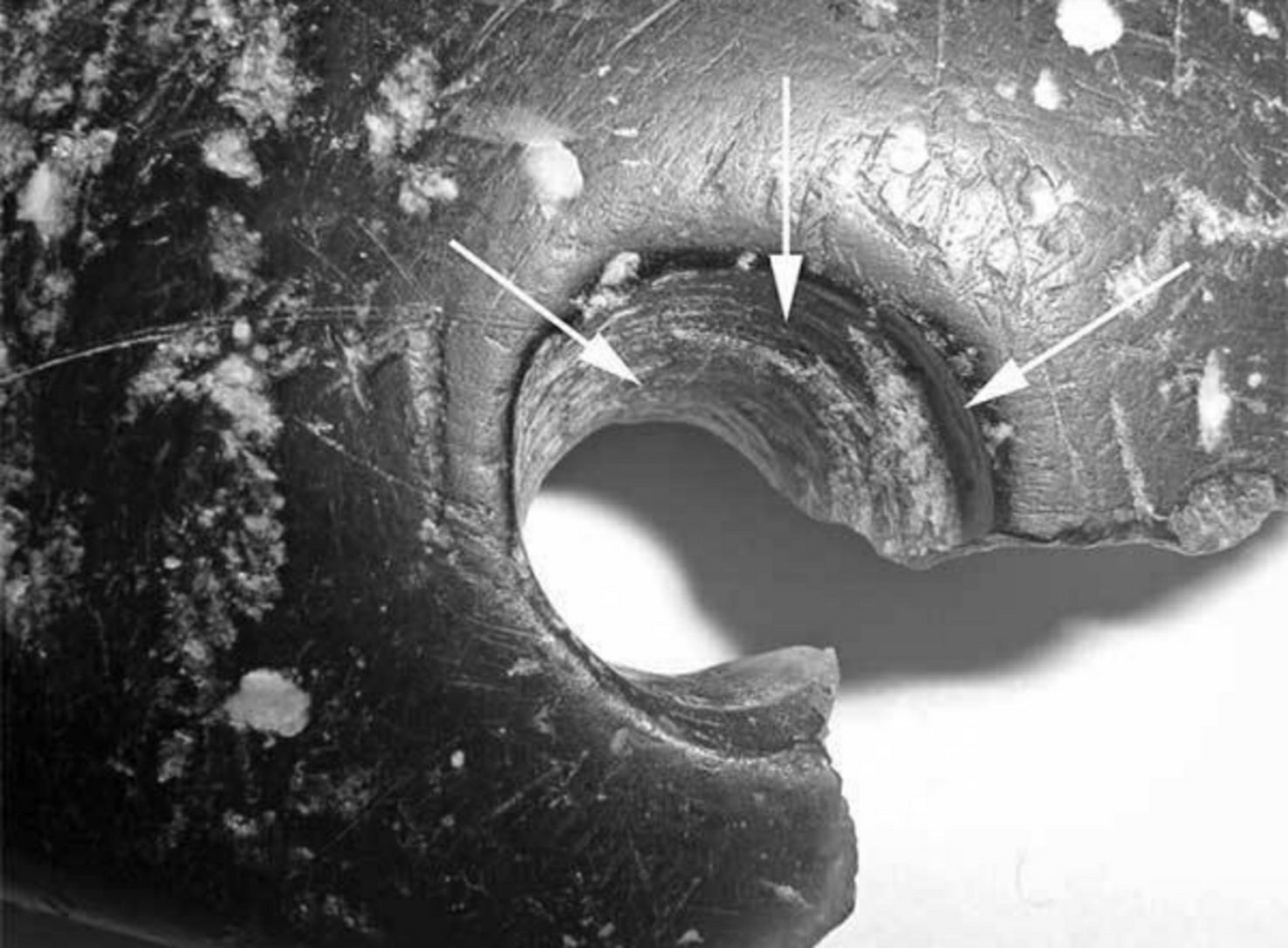 Denisova Mağarası'ndan bilezik üzerinde bir aletle delme kullanımının izleri