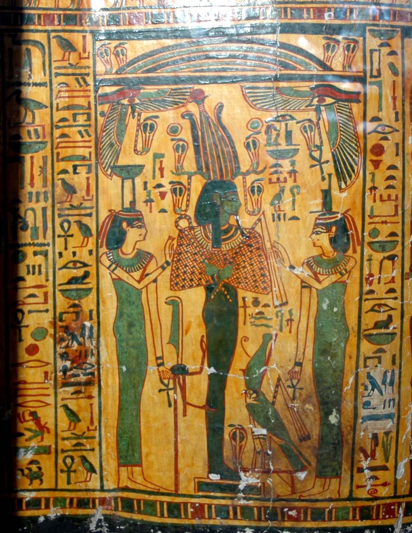 Buitenkist van Taywheryt met afbeelding van Osiris, Isis en Nephthys