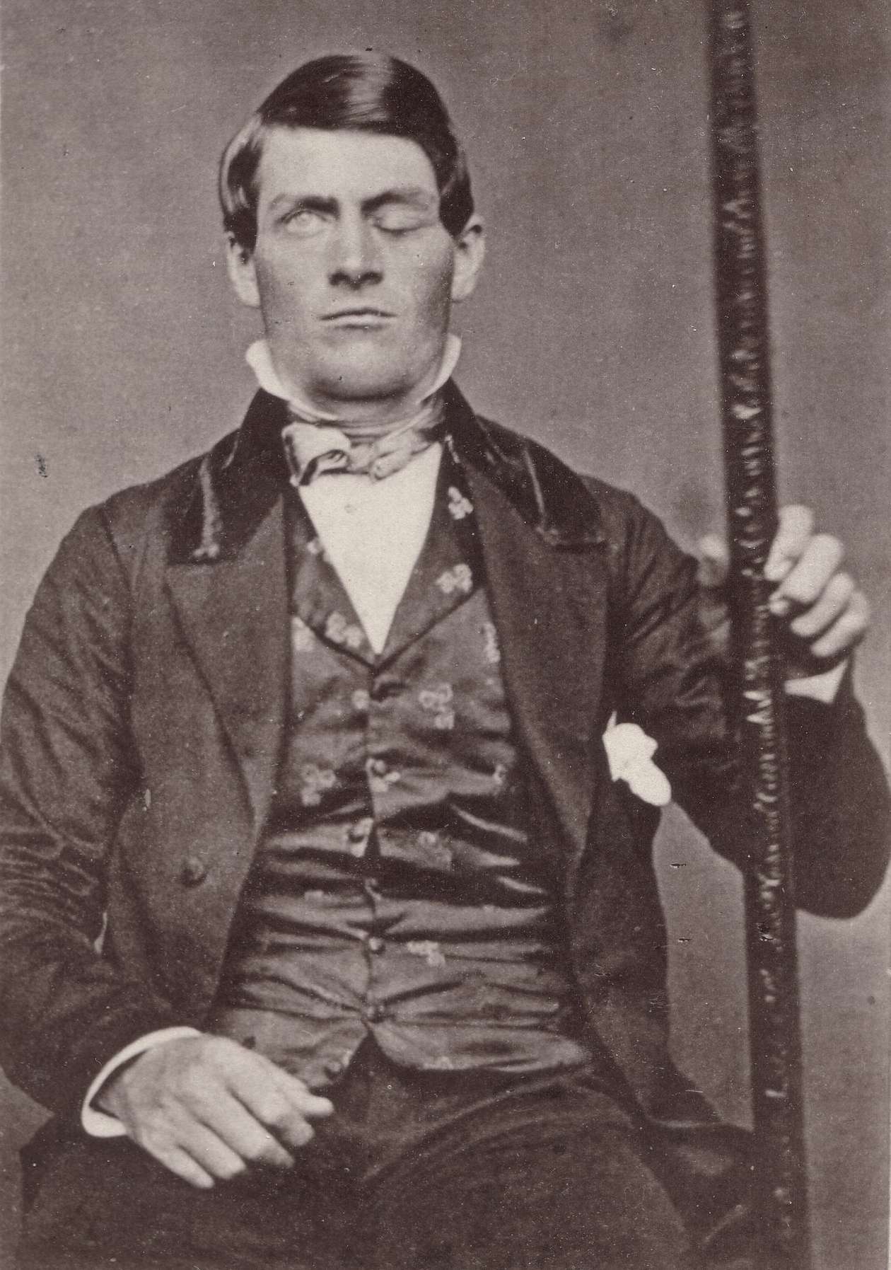 Gage in njegov "stalni spremljevalec" ‍ - "njegov vpisani tamping iron" - ‌ nekje po letu 1849,