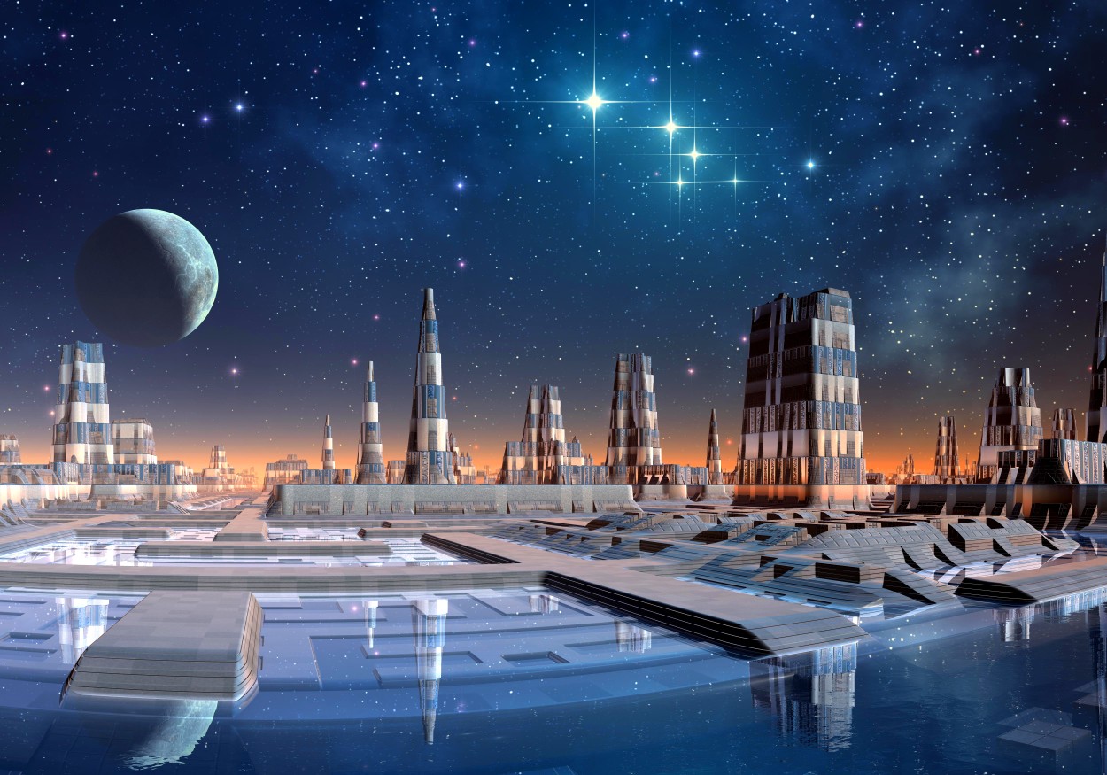 En illustration af avanceret udenjordisk civilisation på en anden planet. © Billedkredit: Diversepixel | Licenseret fra Depositphotos Inc. (redaktionelt/kommercielt brug Stock Photo)