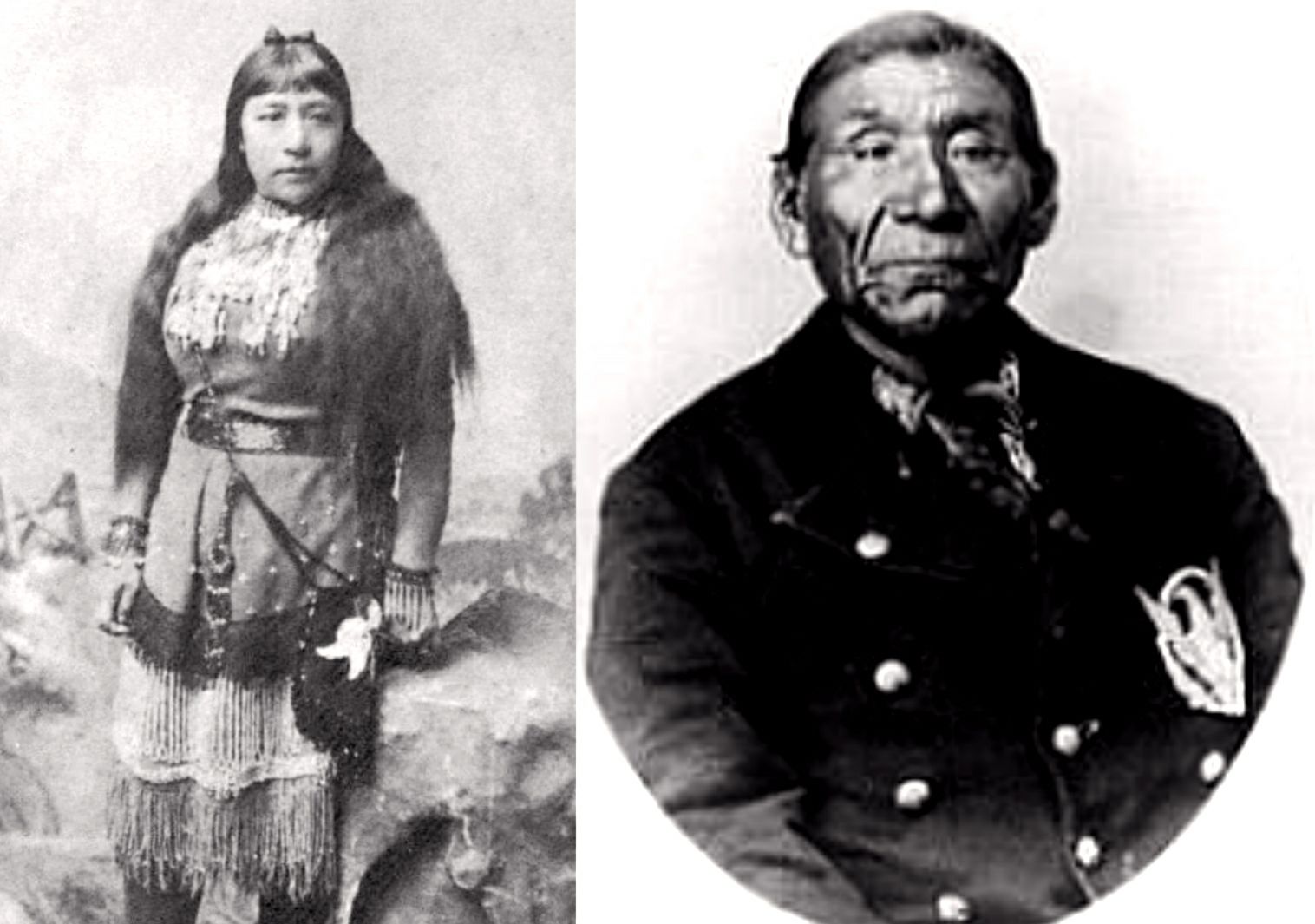Sarah Winnemucca អ្នកនិពន្ធនិងសាស្ត្រាចារ្យ Paiute រួមជាមួយfatherពុករបស់នាងនិងប្រធាន Poito Winnemucca នៃជនជាតិដើម Paiute នៅរដ្ឋ Nevada