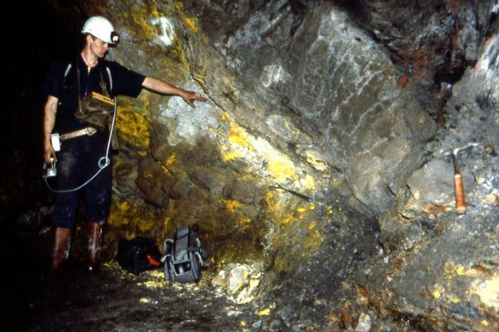 In 1972, French miners in Gabon, Africa discovered evidence that a self-sustaining nuclear reactor had formed about 2 billion years ago from a concentration of the fissionable element uranium 235. From the main mine that humans made in the Oklo region, one of the prehistoric reactors is accessible via an offshoot, as illustrated here. © Image credit: NASA/Robert D. Loss, WAISRC