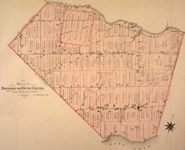 1880 Cayuga qəsəbəsinin xəritəsi, Cənubi, Haldimand County, Ontario, Kanada.
