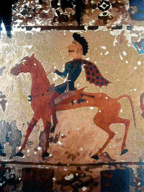 Pazyrik ruiter. Circa 300 v.Chr. Detail van een tapijt in het Staatsmuseum de Hermitage in Sint-Petersburg
