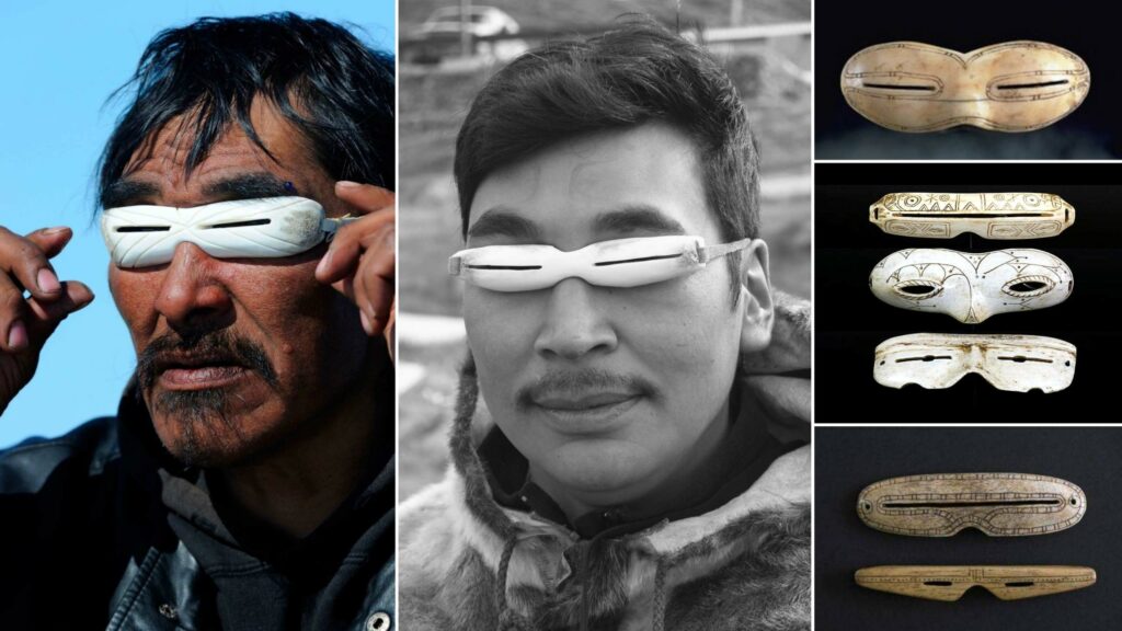 Óculos de neve Inuit esculpidos em osso, marfim, madeira ou chifre 5