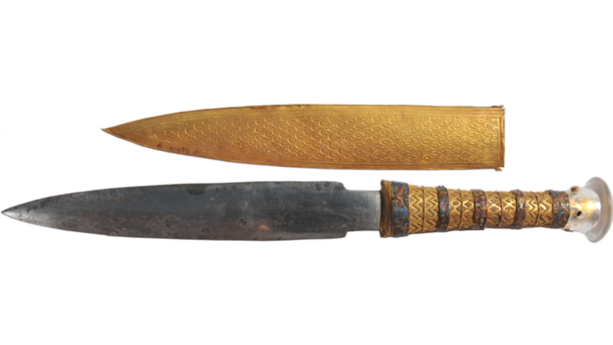 La lama del pugnale di ferro di Tutankhamon e la guaina d'oro ornamentale