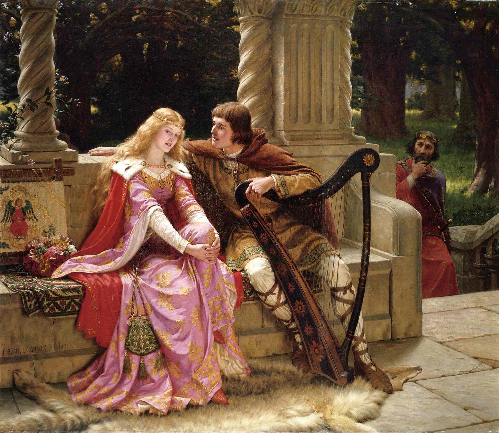 Tristão e Isolda. 'The End of the Song' por Edmund Leighton, 1902 (Wikimedia Commons)