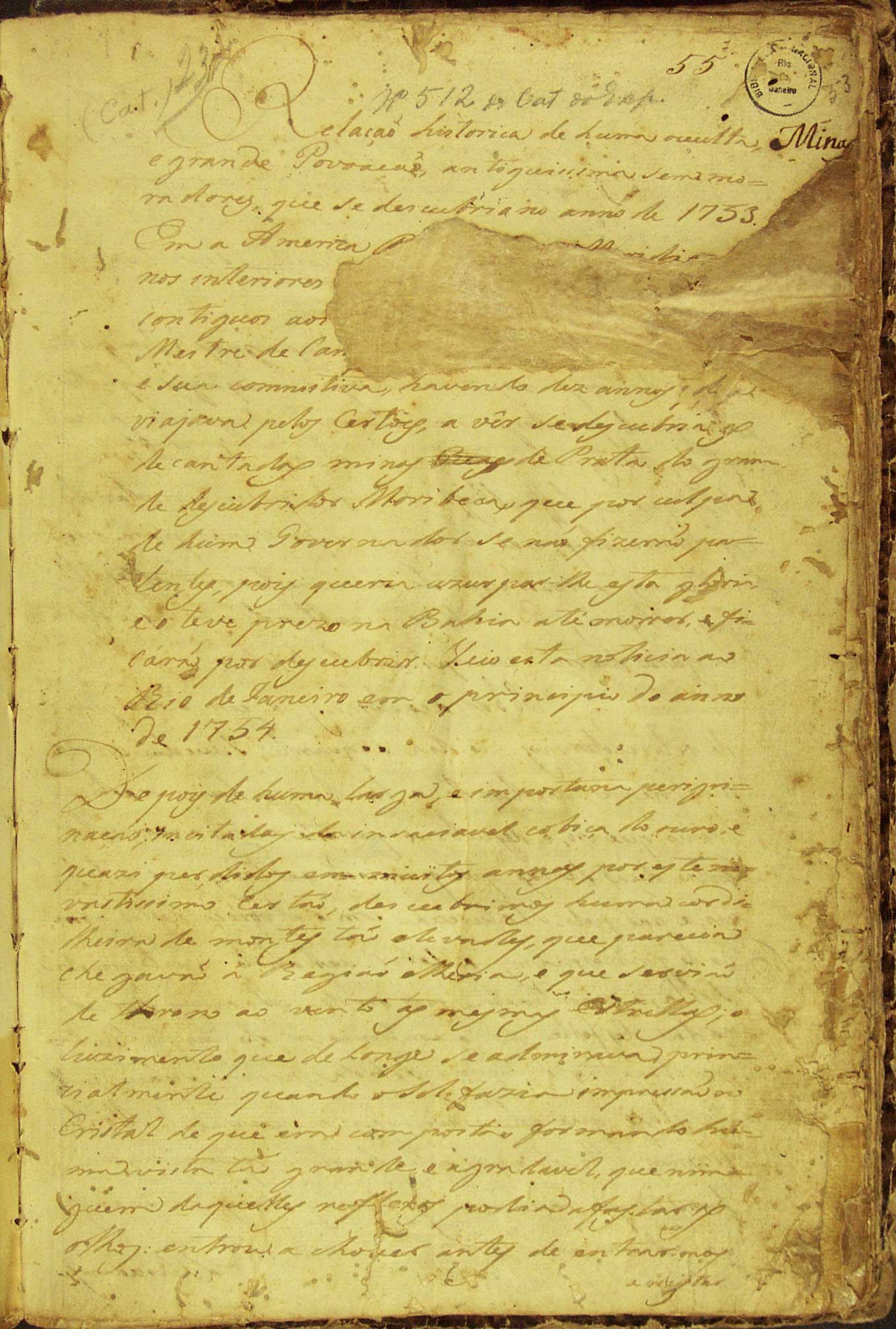 Pagina 1 van Manuscript 512, gepubliceerd in 1753 (onbekende auteur).