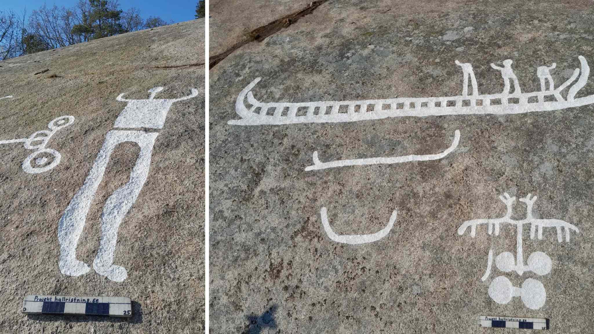 The set of Kville petroglyphs includes 13 ships, nine horses, seven humans, and four chariots.
