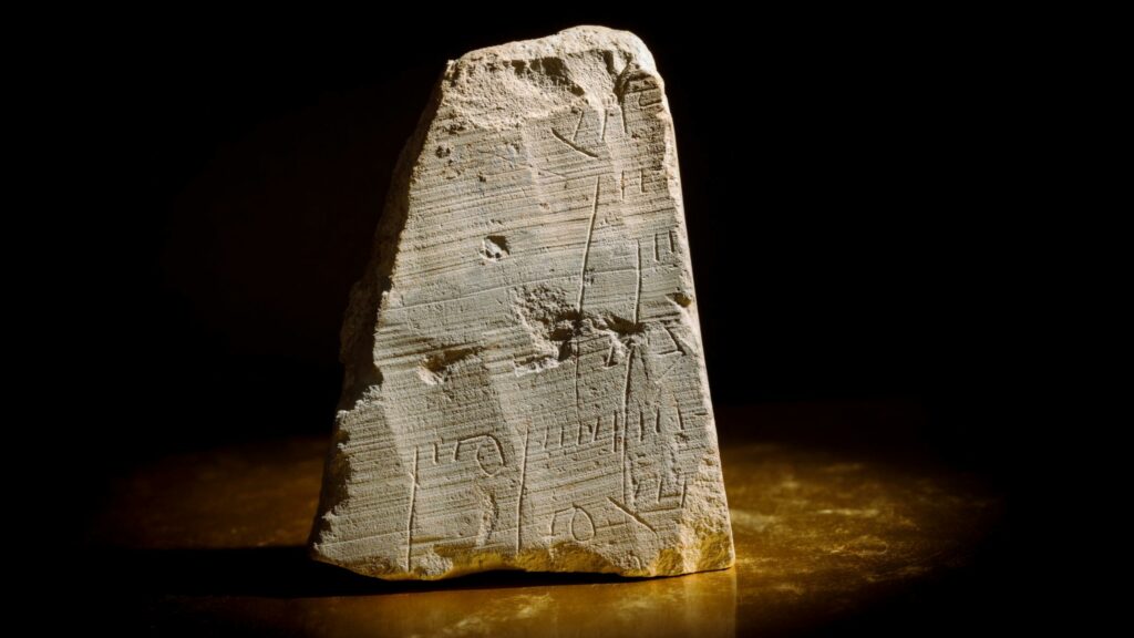 La pierre inscrite de 3.5 pouces de long (9 centimètres) avec le dossier financier. Crédit d'image : Eliyahu Yanai / Cité de David / Utilisation équitable