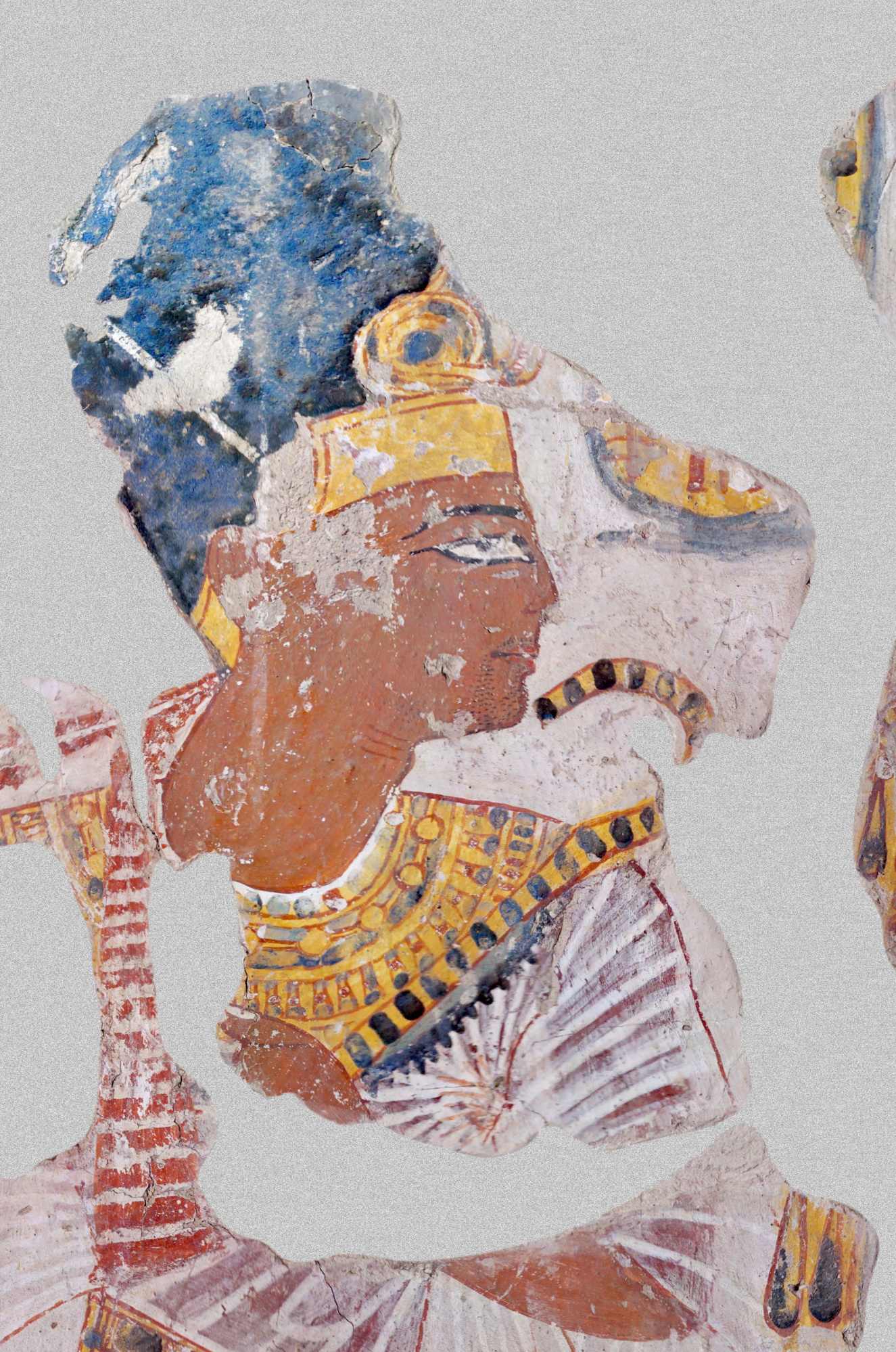 नख्तमुन मकबरे में रामसेस द्वितीय का चित्र, रामेसियम में वेदी के प्रमुख (मकबरा टीटी 341, संभवतः 20वां राजवंश, लगभग 1100 ईसा पूर्व)।